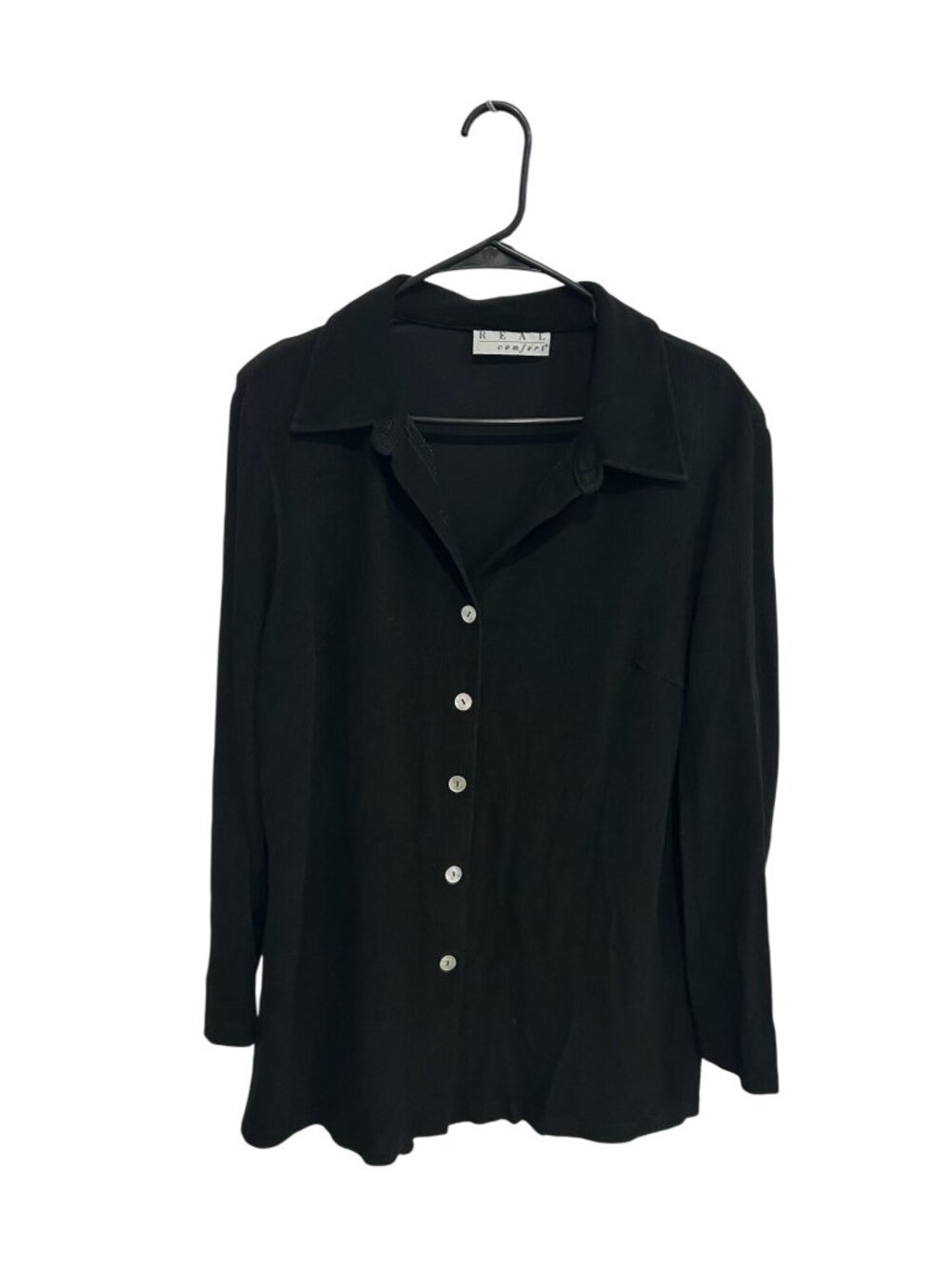 Real Comfort 1XL Black Button Up Long Sleeve Shirt Minimalist Neutral Aesthetic